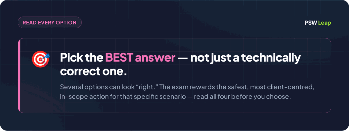 NACC exam tip that on scenario questions you must choose the single best answer, not merely a technically correct one