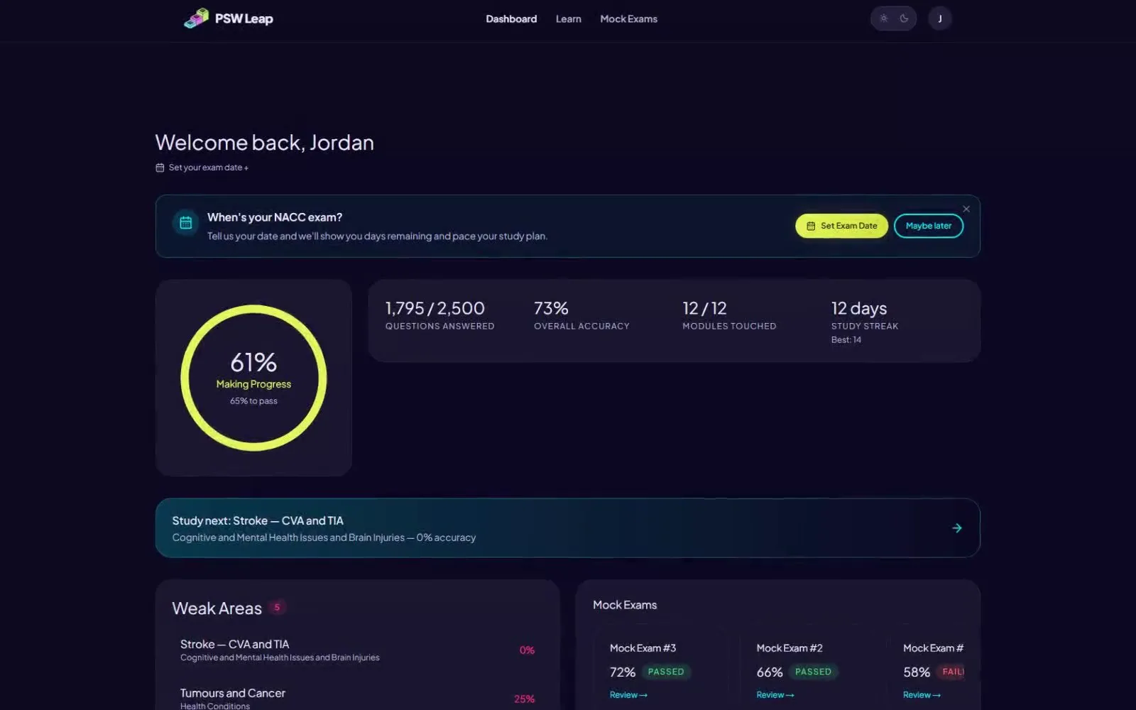Preview of the PSW Leap dashboard